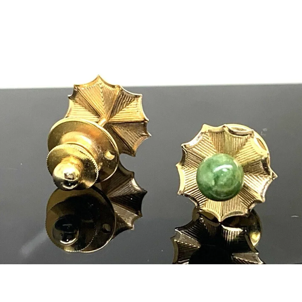 Earrings Pendant Set 14k Yellow Gold Green Gemstone 6mm Women's Estate Jewelry